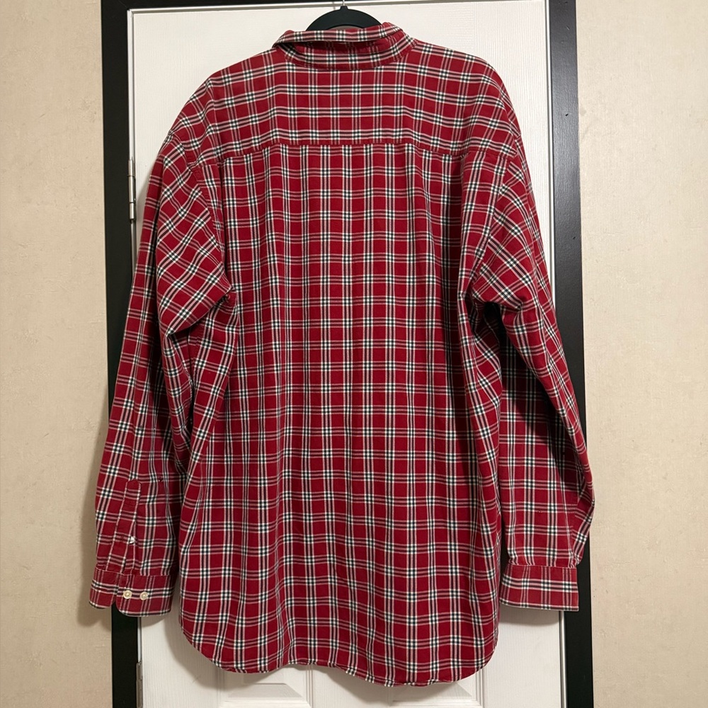 Eddie Bauer Men’s XL Red Plaid Flannel Shirt — Distressed / Grunge